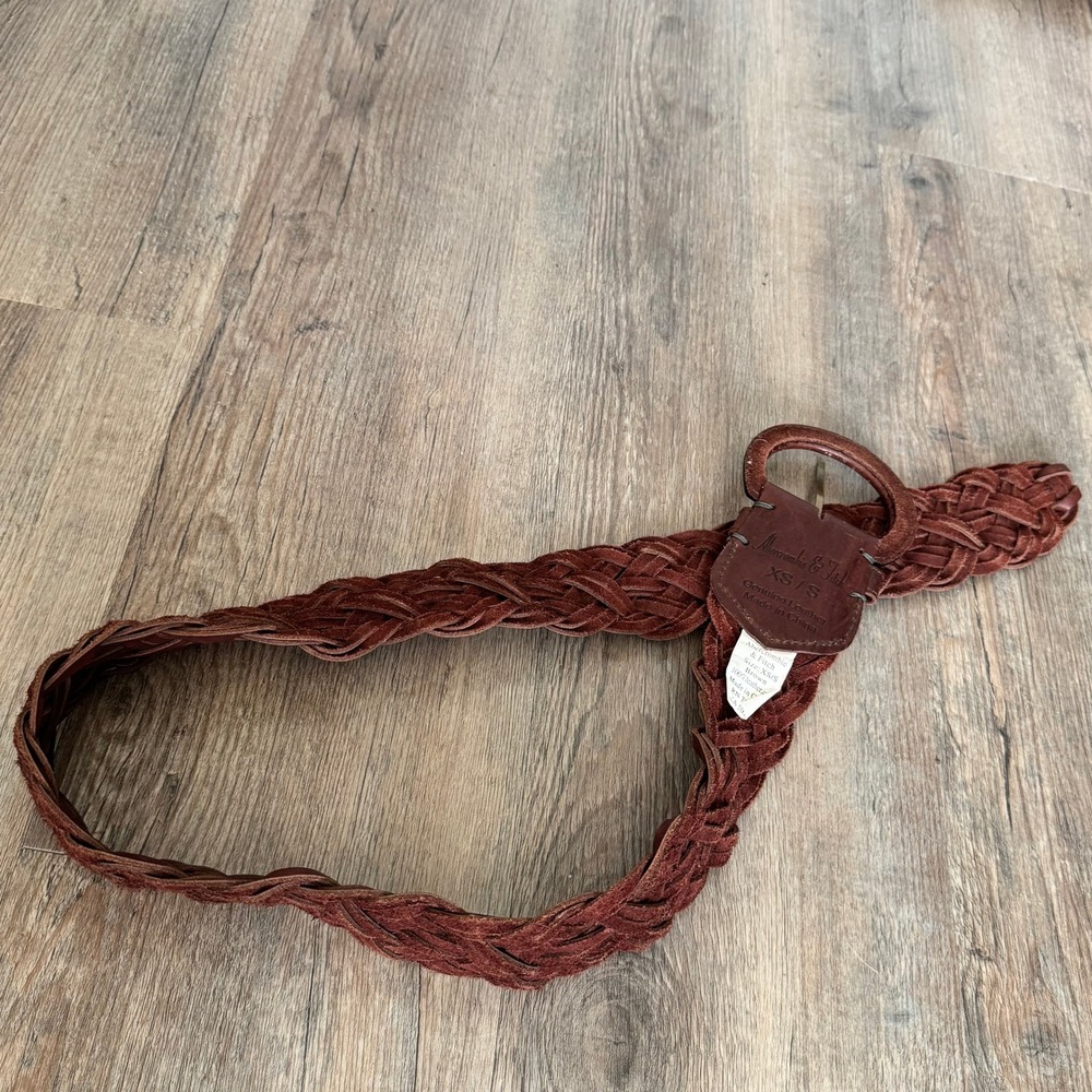 Abercrombie & Fitch Brown Braided Leather Belt XS/S Wide Woven Boho Round Buckle - Picture 13 of 13